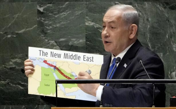 Netanyahu Shows Map of ‘New Middle East’—Without Palestine—to UN